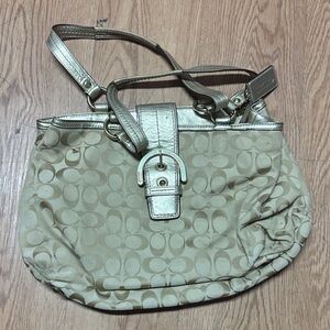 Coach Metallic Gold and Tan Shoulder Bag